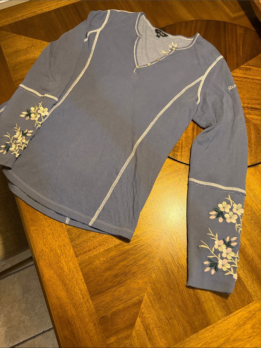 Alp N Rock Blue Floral Embroidered Long-Sleeve Tee